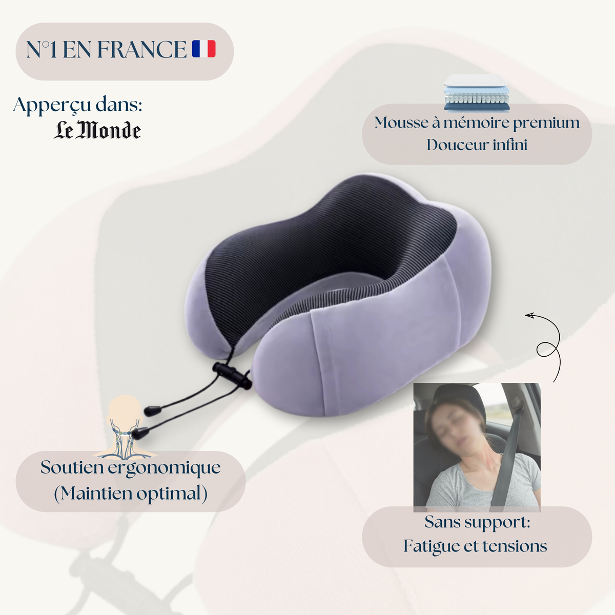 Oreiller de voyage à mémoire de forme - Dormez enfin en voyage
