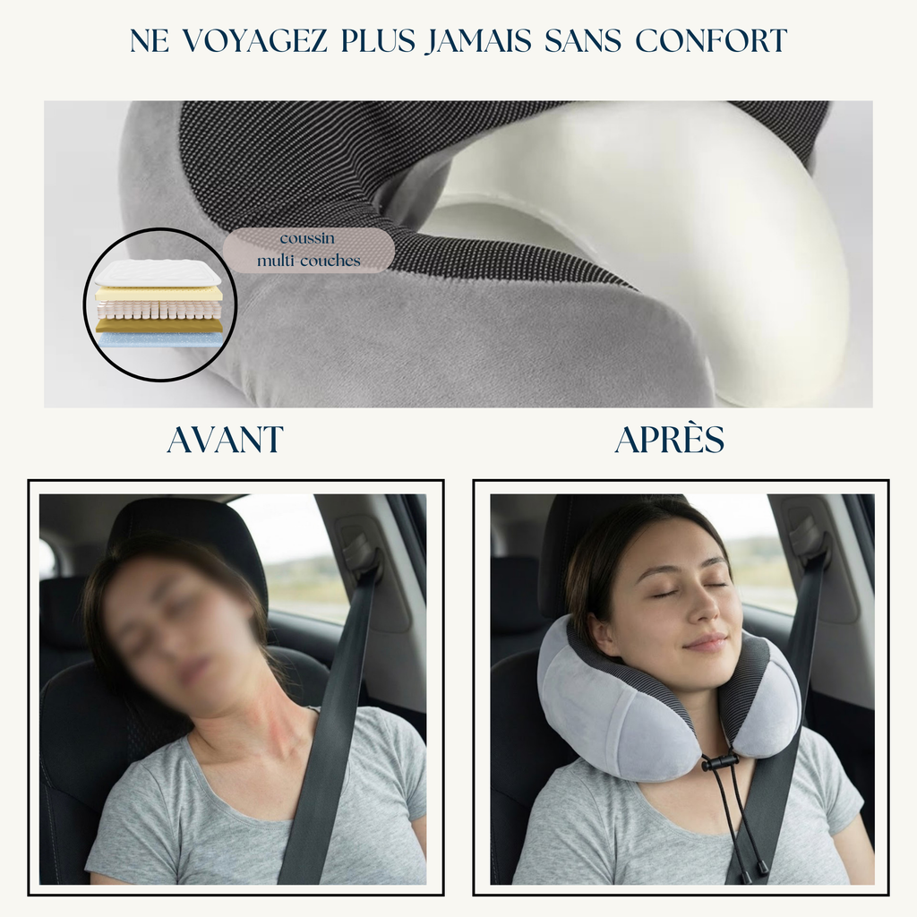 Oreiller de voyage à mémoire de forme - Dormez enfin en voyage