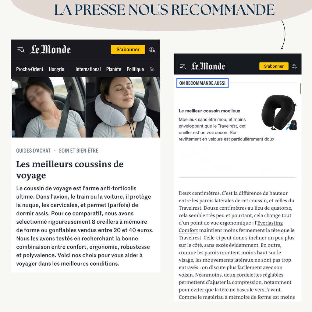Oreiller de voyage à mémoire de forme - Dormez enfin en voyage